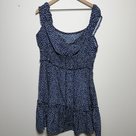 Women Milkmaid Mini Tiered Dress XXL Blue White Ditsy Floral Smocked Cottage - Picture 3 of 11